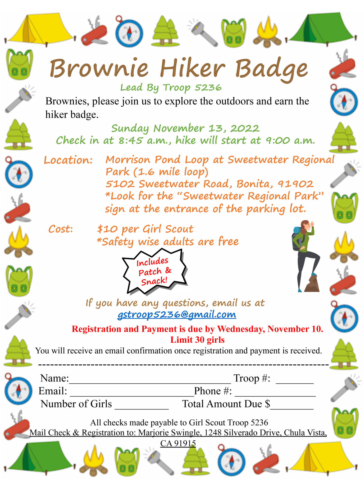 Brownie Event Hiker Badge Sunnytrails Girl Scout Service Unit